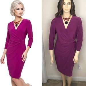 EVAN PICONE Black Label Pink Berry 3/4 Sleeves Mini Sexy Cocktail SZ 14 XL Dress